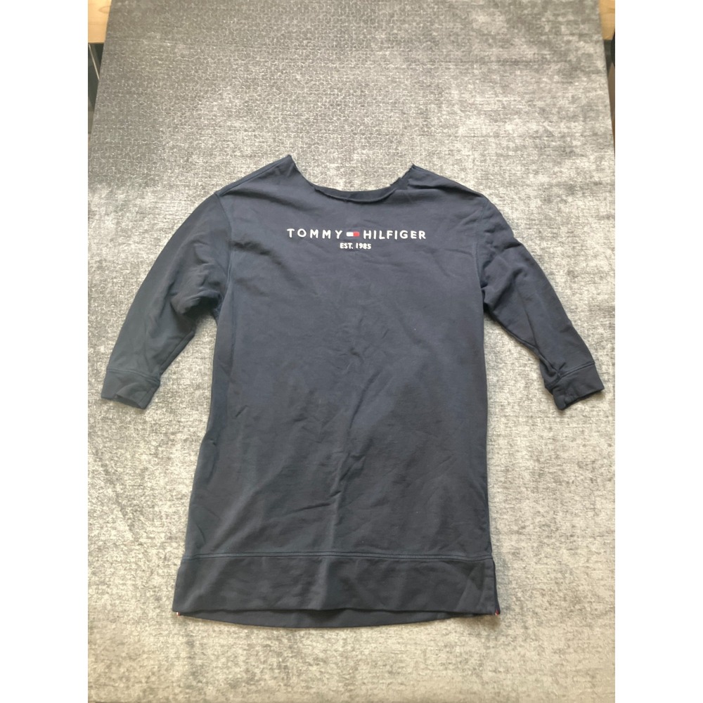 Tommy Hilfiger TH Original T-Shirt Womens XL Navy Blue Spell Out Round Neck Logo